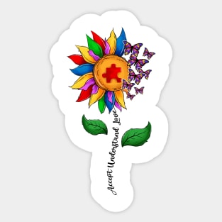 Accept Understand Love Flower Butterfly Autism Awareness Sticker